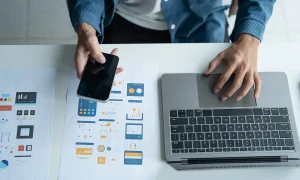 Digital marketing company in Amritsar analyzing website data on laptop and mobile